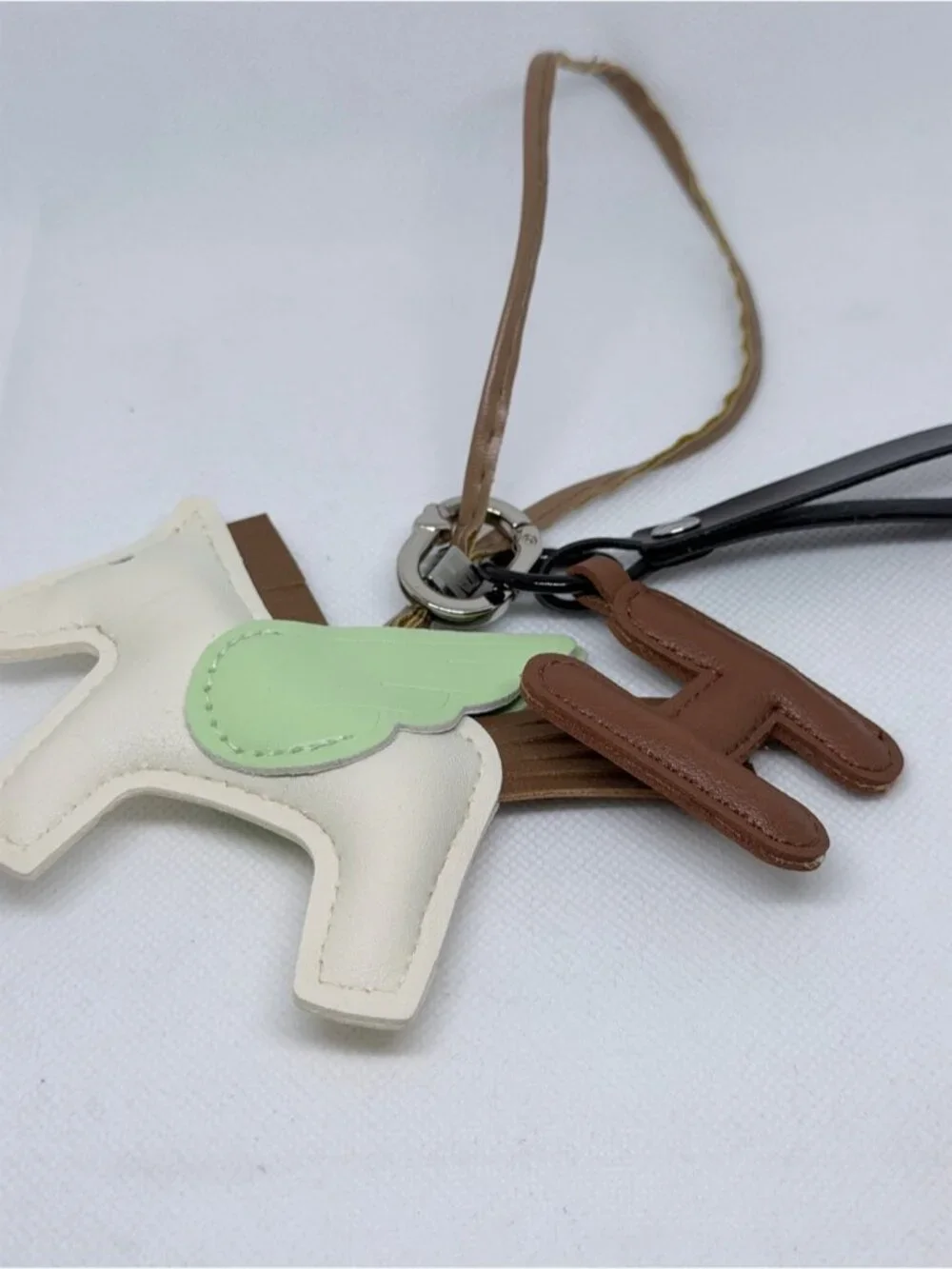 Equestrian Pegasus Horse & H Bag Charm Set Cream Mint Brown 0895
